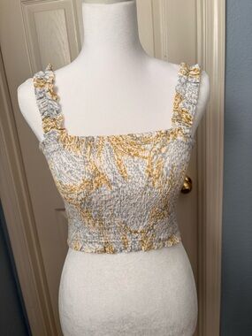 Paper Crane Yellow & Gray Smocked Ruffle Strap Crop Top